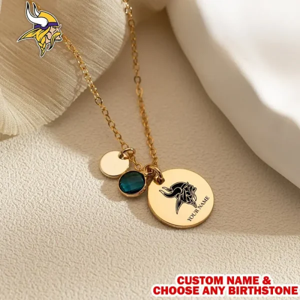 Minnesota Vikings Personalized Engraved Necklace With Birthstone Gift For Fan SPTENL003 - Image 2