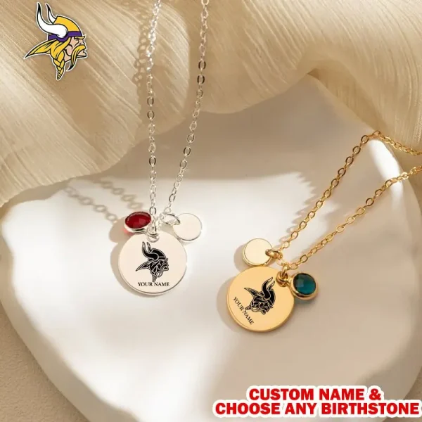 Minnesota Vikings Personalized Engraved Necklace With Birthstone Gift For Fan SPTENL003