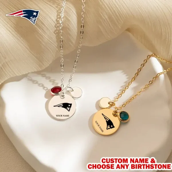 New England Patriots Personalized Engraved Necklace With Birthstone Gift For Fan SPTENL007