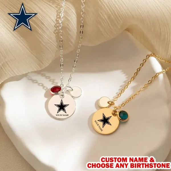 Dallas Cowboys Personalized Engraved Necklace With Birthstone Gift For Fan SPTENL012