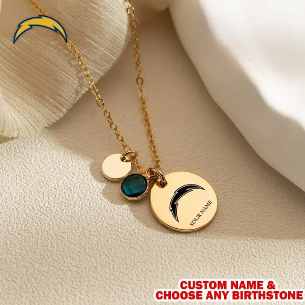 Los Angeles Chargers Personalized Engraved Necklace With Birthstone Gift For Fan SPTENL013 - Image 2