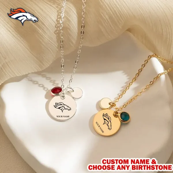 Denver Broncos Personalized Engraved Necklace With Birthstone Gift For Fan SPTENL019