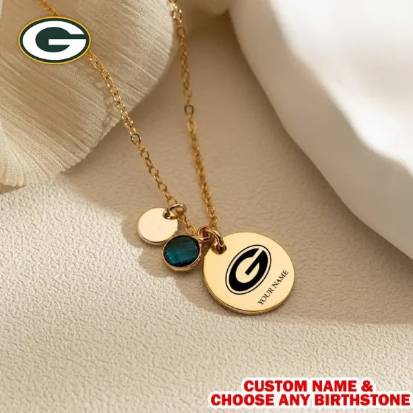 Green Bay Packers Personalized Engraved Necklace With Birthstone Gift For Fan SPTENL020 - Image 2