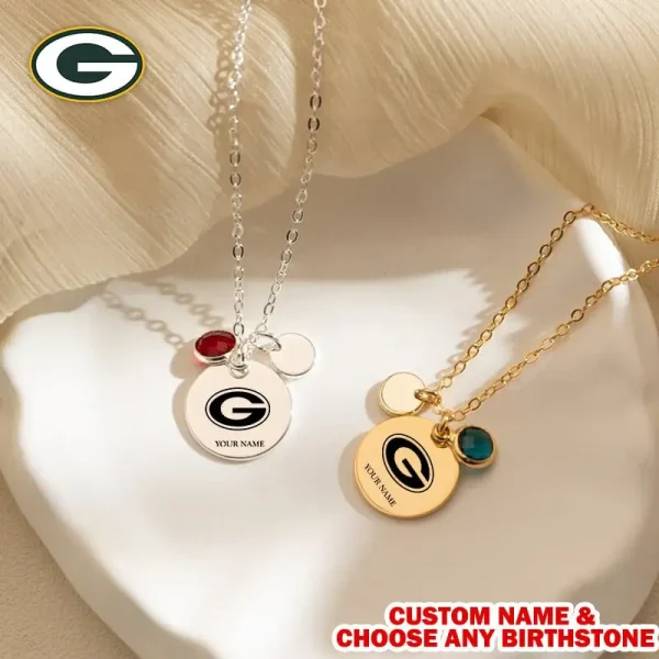 Green Bay Packers Personalized Engraved Necklace With Birthstone Gift For Fan SPTENL020