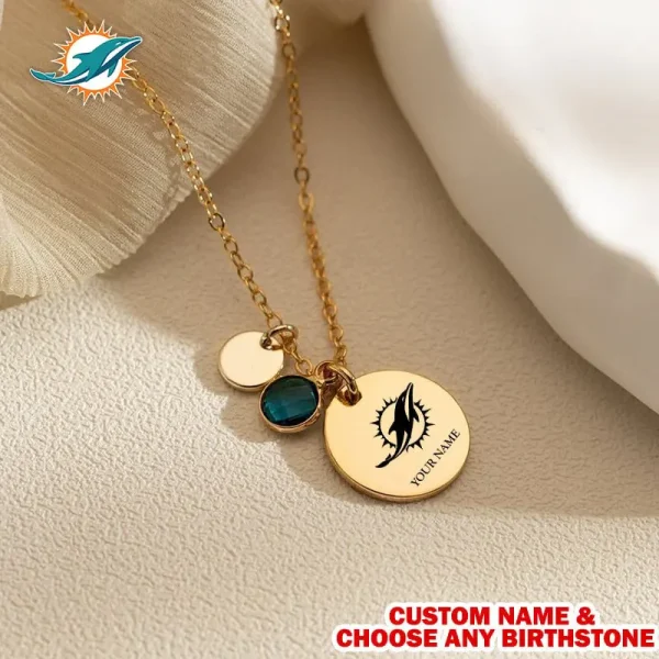 Miami Dolphins Personalized Engraved Necklace With Birthstone Gift For Fan SPTENL022 - Image 2