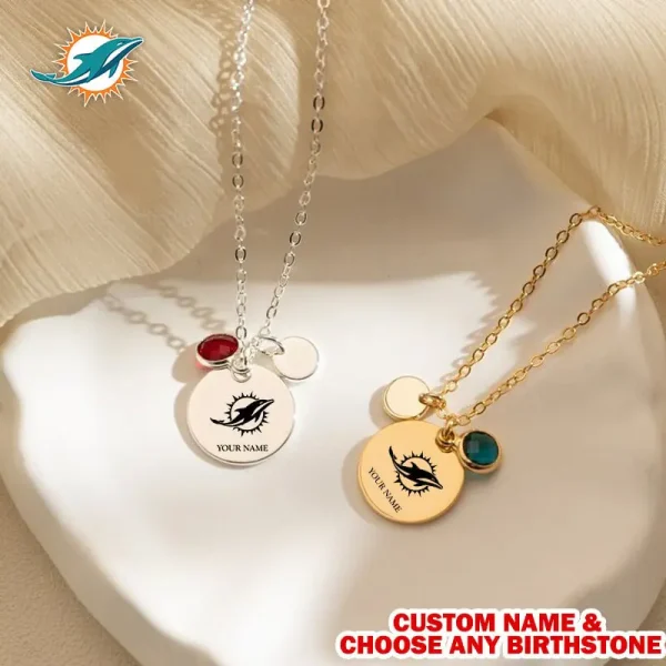 Miami Dolphins Personalized Engraved Necklace With Birthstone Gift For Fan SPTENL022