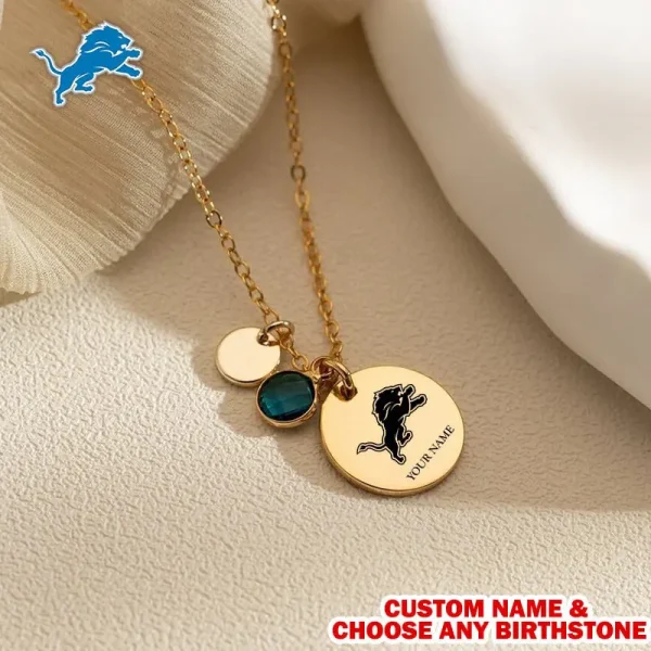 Detroit Lions Personalized Engraved Necklace With Birthstone Gift For Fan SPTENL030 - Image 2