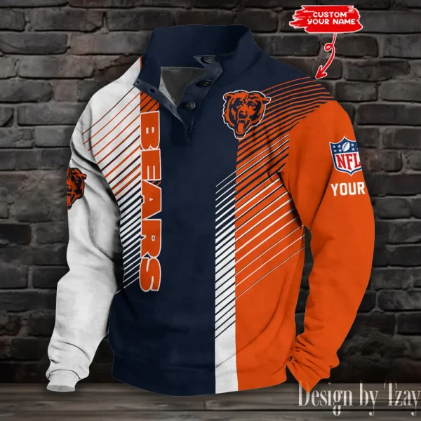 Chicago Bears NFL Half Button Long Sleeve Hoodie S9DBSCH1431