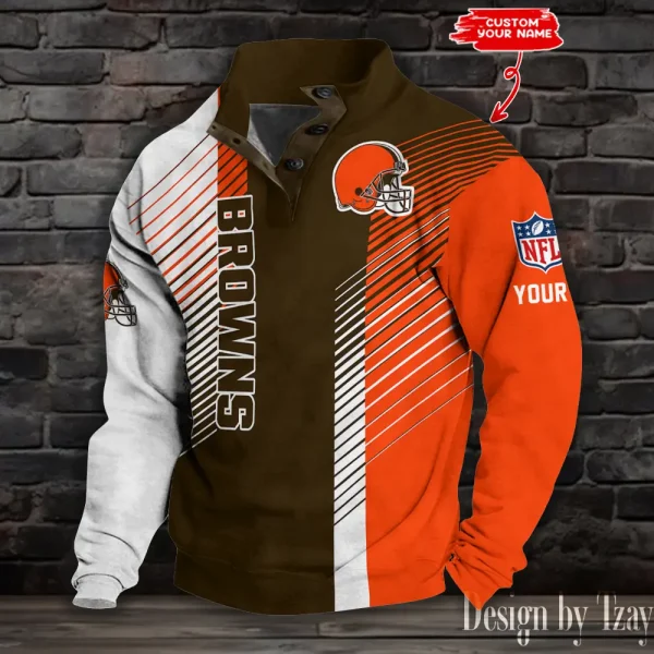 Cleveland Browns NFL Half Button Long Sleeve Hoodie S9DBSCH1433