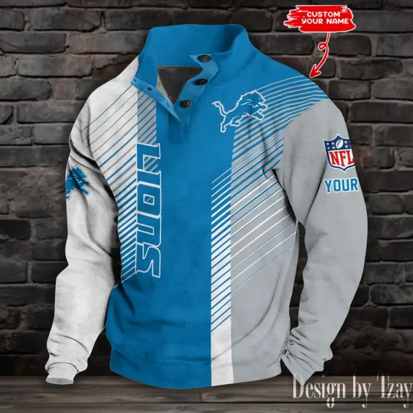 Detroit Lions NFL Half Button Long Sleeve Hoodie S9DBSCH1436