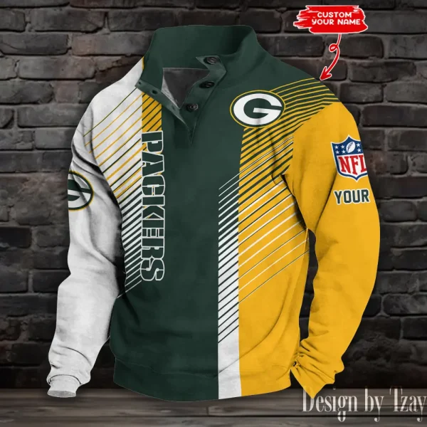 Green Bay Packers NFL Half Button Long Sleeve Hoodie S9DBSCH1437