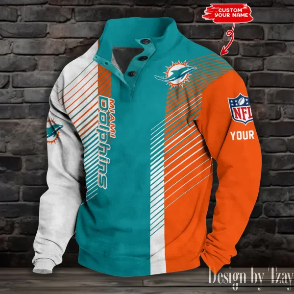 Miami Dolphins NFL Half Button Long Sleeve Hoodie S9DBSCH1458