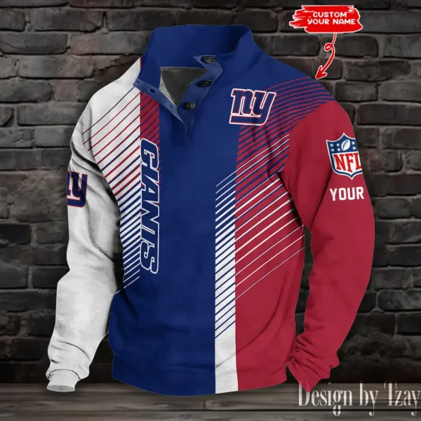 New York Giants NFL Half Button Long Sleeve Hoodie S9DBSCH1462