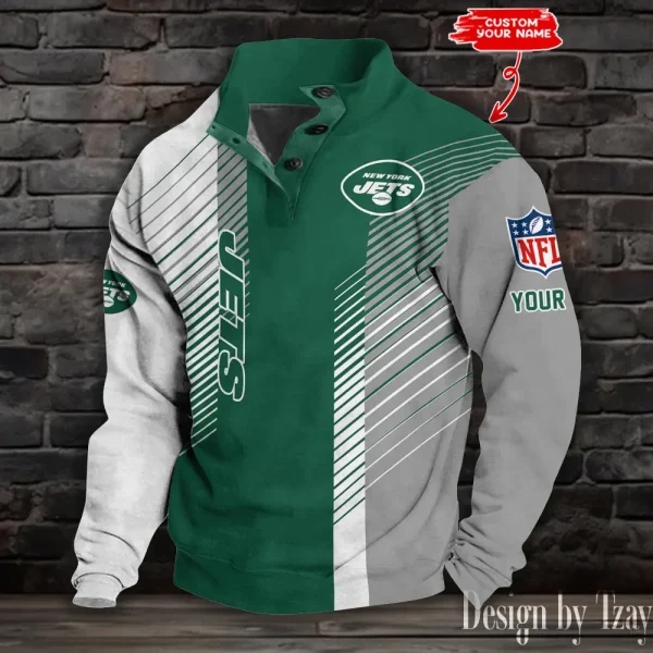 New York Jets NFL Half Button Long Sleeve Hoodie S9DBSCH1463