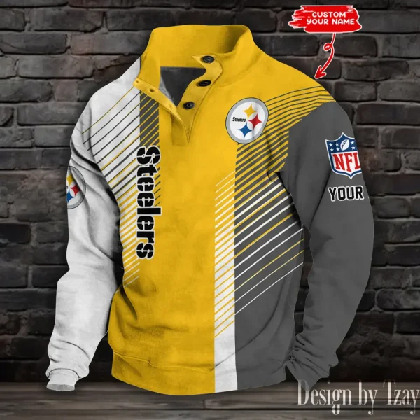 Pittsburgh Steelers NFL Half Button Long Sleeve Hoodie S9DBSCH1465