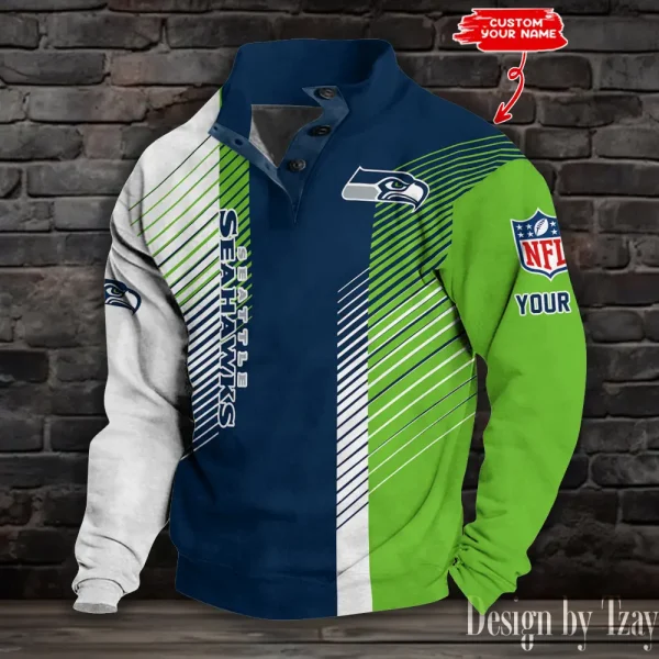 Seattle Seahawks NFL Half Button Long Sleeve Hoodie S9DBSCH1467