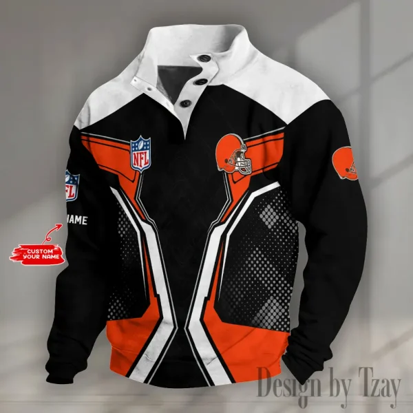 Cleveland Browns NFL Half Button Long Sleeve Hoodie S9DBSCH1478