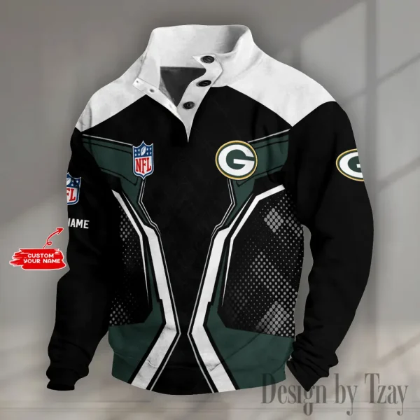 Green Bay Packers NFL Half Button Long Sleeve Hoodie S9DBSCH1482