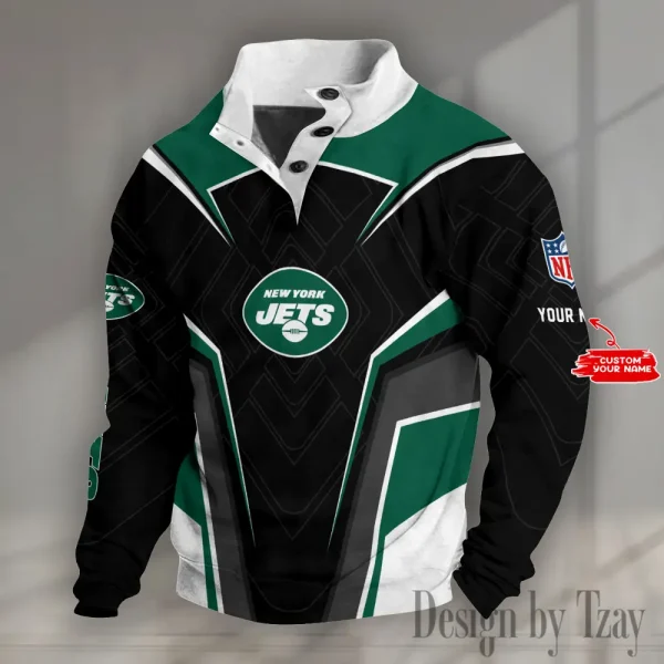 New York Jets NFL Half Button Long Sleeve Hoodie S9DBSCH1495