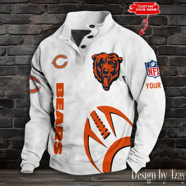 Chicago Bears NFL Half Button Long Sleeve Hoodie S9DBSCH1513