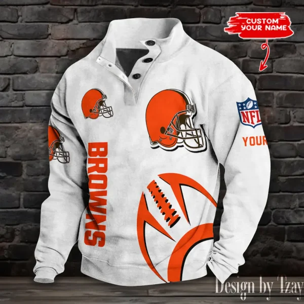 Cleveland Browns NFL Half Button Long Sleeve Hoodie S9DBSCH1515