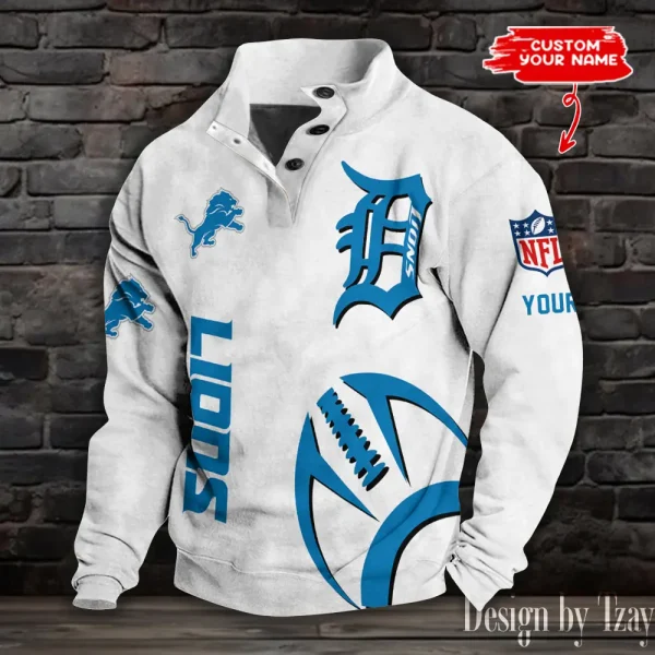 Detroit Lions NFL Half Button Long Sleeve Hoodie S9DBSCH1518