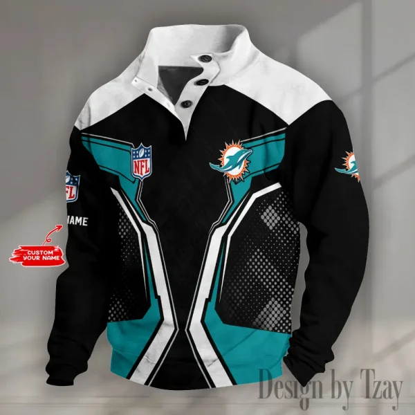 Miami Dolphins NFL Half Button Long Sleeve Hoodie S9DBSCH1541