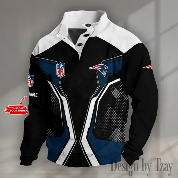 New England Patriots NFL Half Button Long Sleeve Hoodie S9DBSCH1543