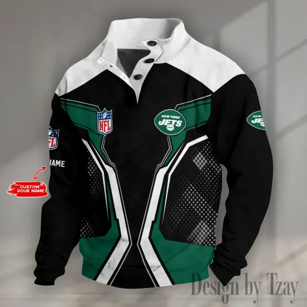 New York Jets NFL Half Button Long Sleeve Hoodie S9DBSCH1546