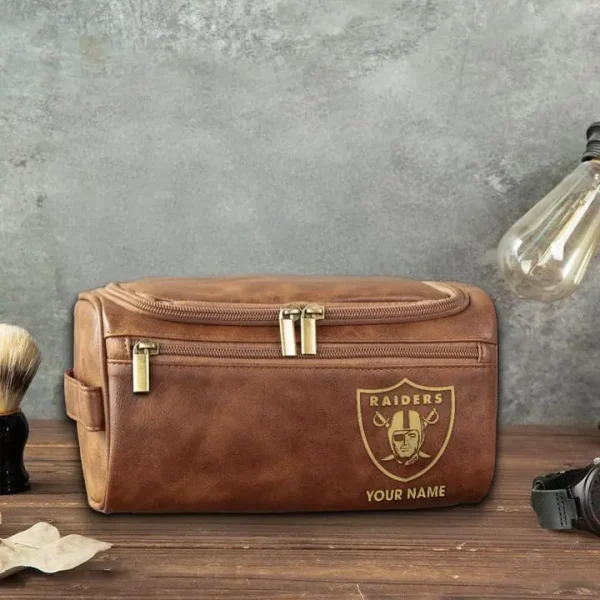 Las Vegas Raiders Toiletry Bag, Leather Dopp Kit Accessory - Image 3