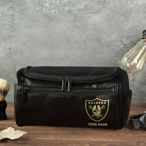 Las Vegas Raiders Toiletry Bag, Leather Dopp Kit Accessory - Image 4