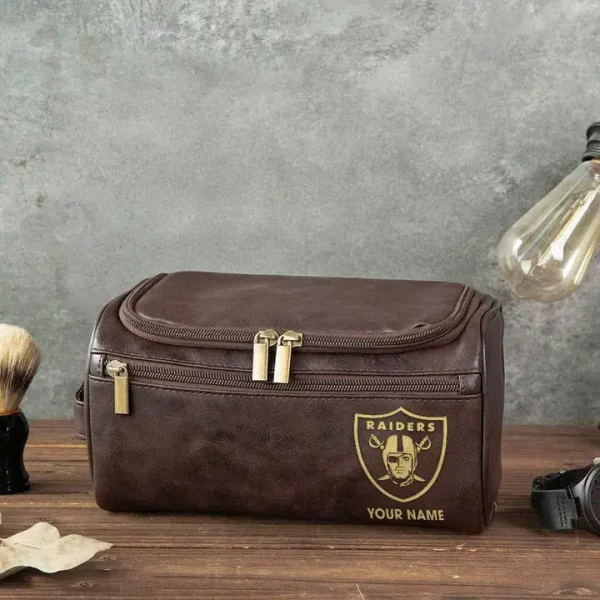 Las Vegas Raiders Toiletry Bag, Leather Dopp Kit Accessory - Image 5