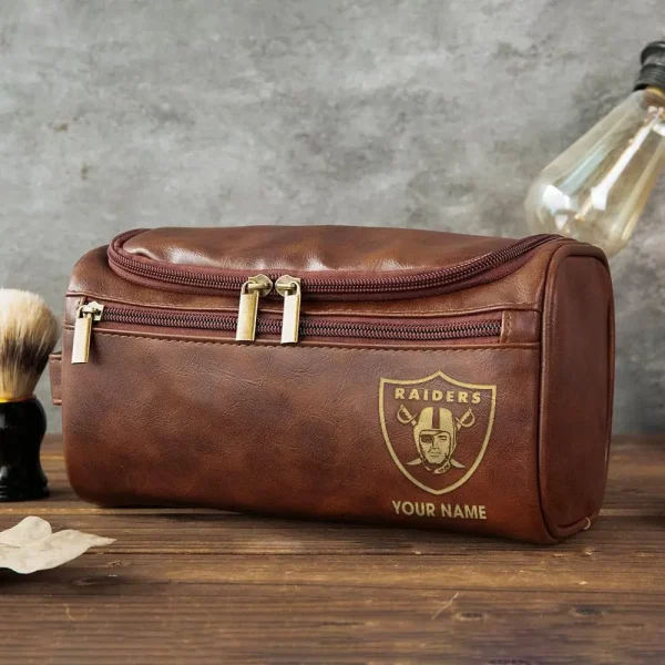 Las Vegas Raiders Toiletry Bag, Leather Dopp Kit Accessory