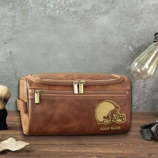 Cleveland Browns Toiletry Bag, Leather Dopp Kit Accessory - Image 2