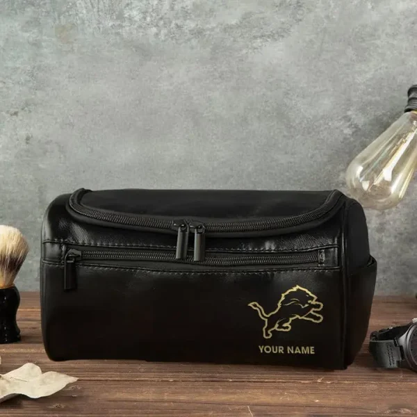 Detroit Lions Toiletry Bag, Leather Dopp Kit Accessory - Image 3