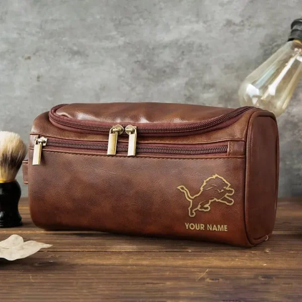 Detroit Lions Toiletry Bag, Leather Dopp Kit Accessory