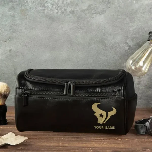 Houston Texans Toiletry Bag, Leather Dopp Kit Accessory - Image 3