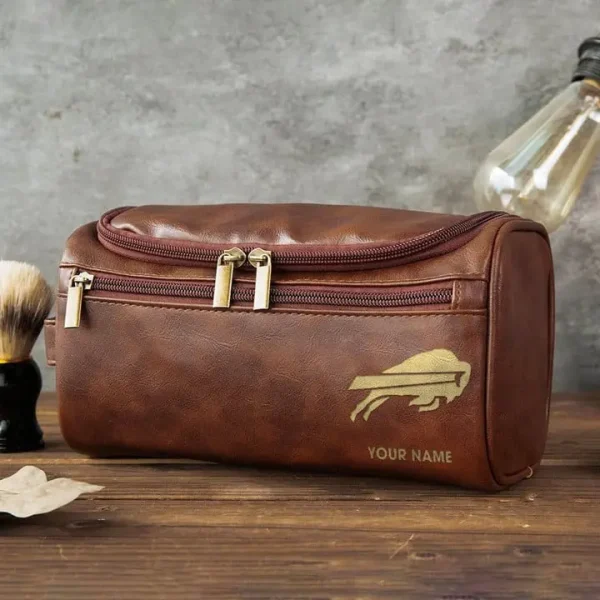 Buffalo Bills Toiletry Bag, Leather Dopp Kit Accessory