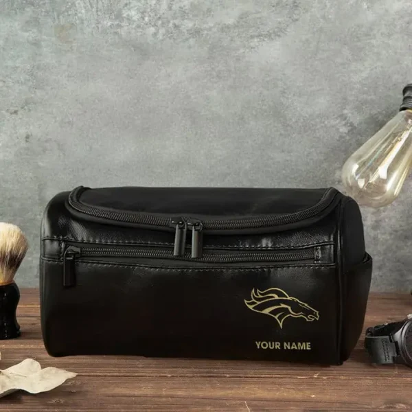 Denver Broncos Toiletry Bag, Leather Dopp Kit Accessory - Image 3