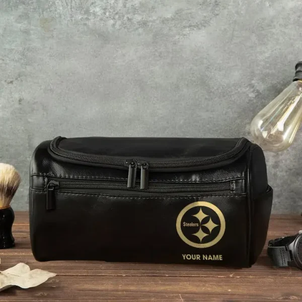 Pittsburgh Steelers Toiletry Bag, Leather Dopp Kit Accessory - Image 3