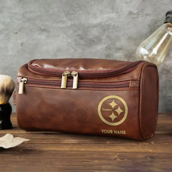 Pittsburgh Steelers Toiletry Bag, Leather Dopp Kit Accessory