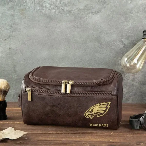 Philadelphia Eagles Toiletry Bag, Leather Dopp Kit Accessory - Image 4