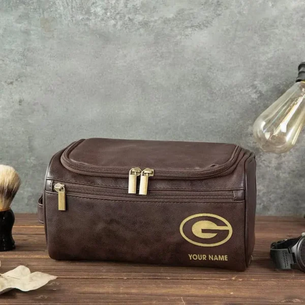 Green Bay Packers Toiletry Bag, Leather Dopp Kit Accessory - Image 4