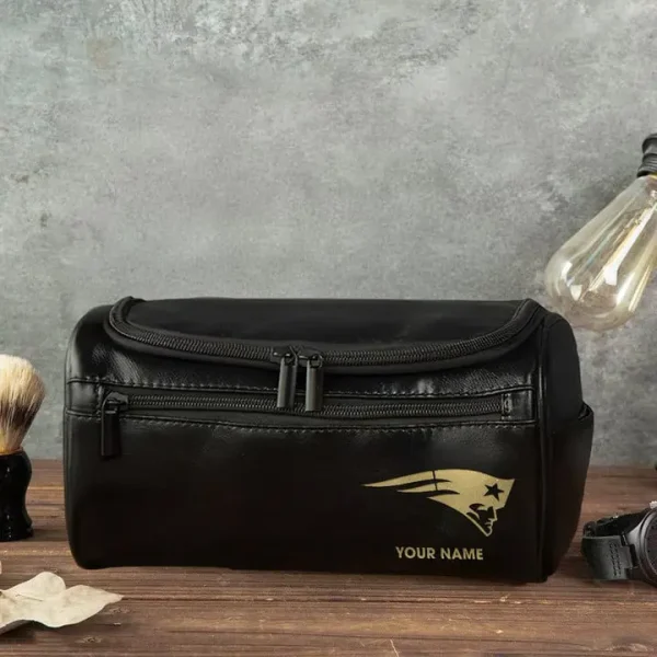 New England Patriots Toiletry Bag, Leather Dopp Kit Accessory - Image 3