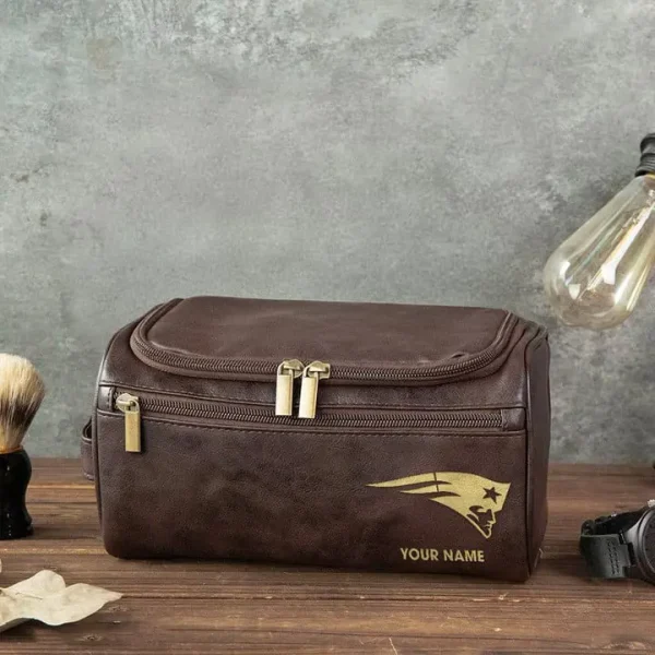 New England Patriots Toiletry Bag, Leather Dopp Kit Accessory - Image 4