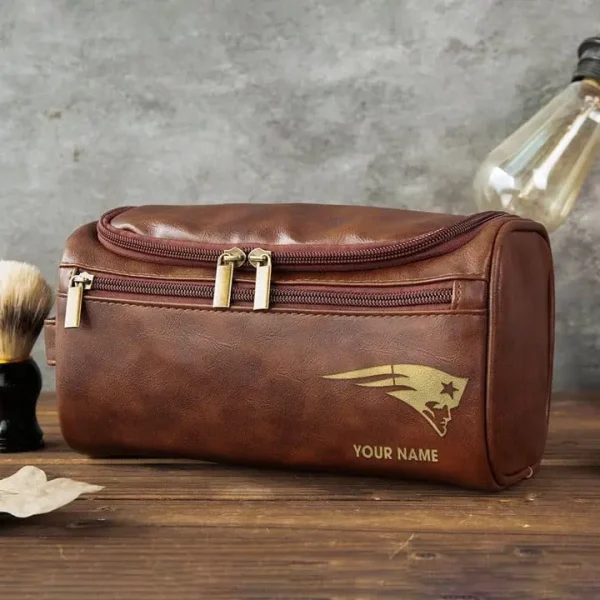 New England Patriots Toiletry Bag, Leather Dopp Kit Accessory