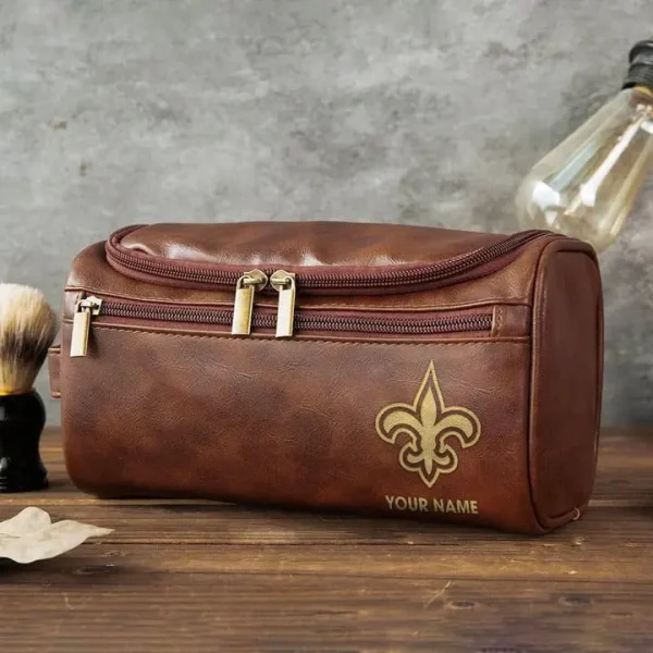 New Orleans Saints Toiletry Bag, Leather Dopp Kit Accessory