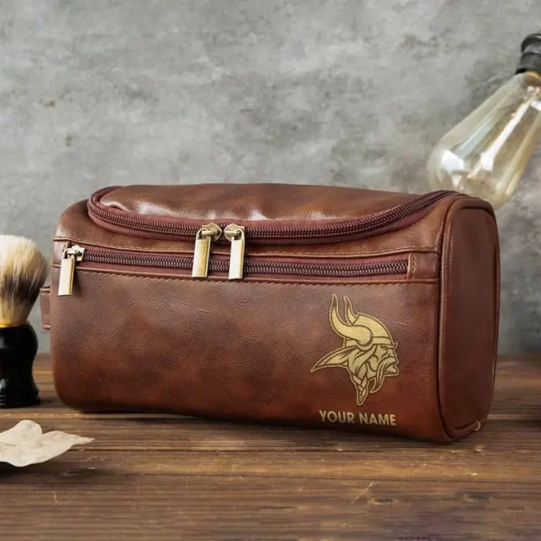 Minnesota Vikings  Toiletry Bag, Leather Dopp Kit Accessory