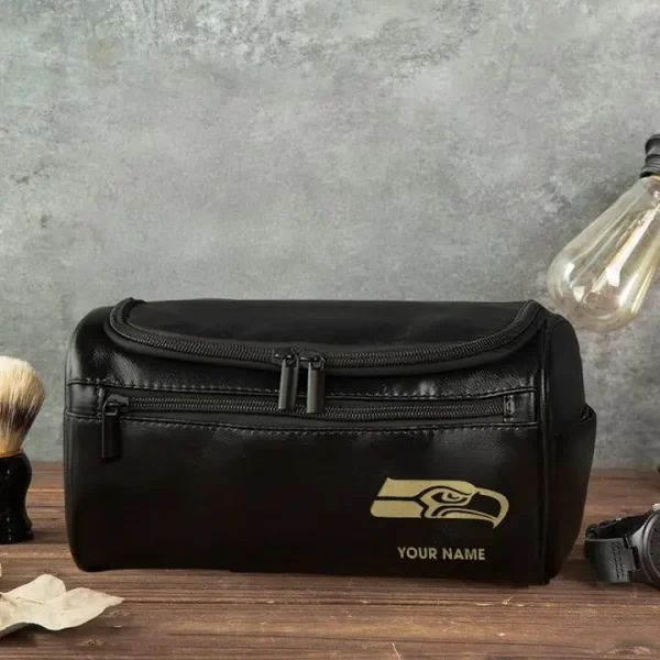 Seattle Seahawks Toiletry Bag, Leather Dopp Kit Accessory - Image 3