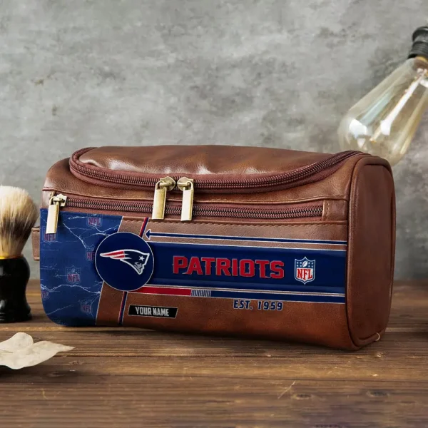 New England Patriots VITCB054 Toiletry Bag, Leather Dopp Kit Accessory